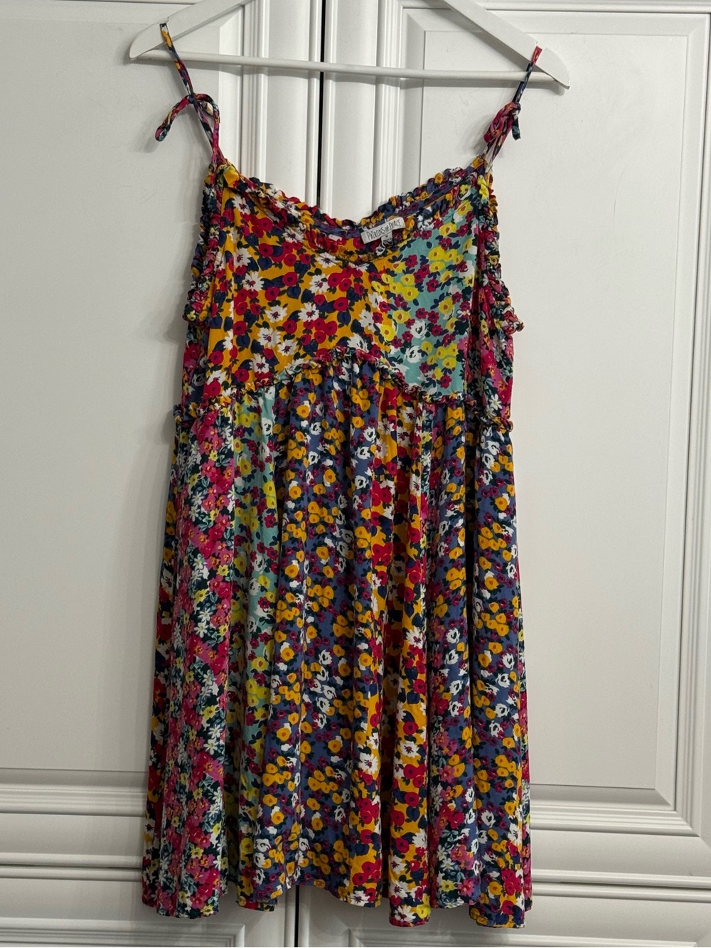 Patrons of Peace Sz Medium "Malibu" Mini Dress Floral Multicolour Tie-Shoulder